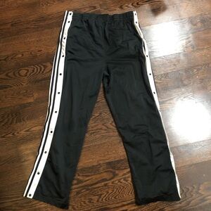 Vintage Y2K Adidas Black Break Away Snap Pants with White Logo Size Large